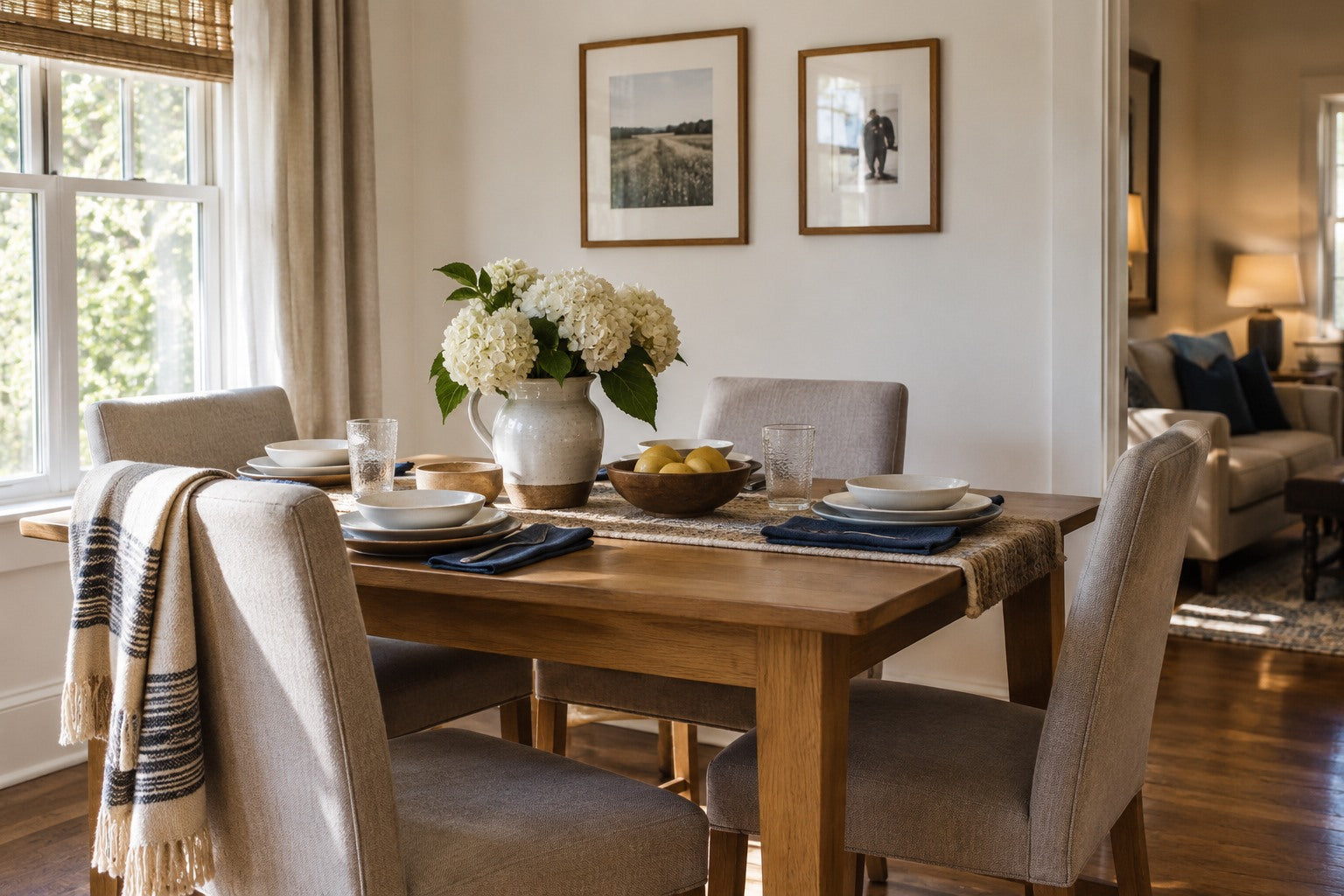 Inviting American dining nook with everyday oak furniture